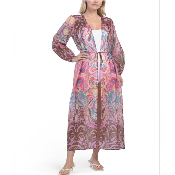 🔹️MAGARI 🔹️Made in Italy Voile Di Colonels Maxi Coverup Swim Kimono - Picture 2 of 3